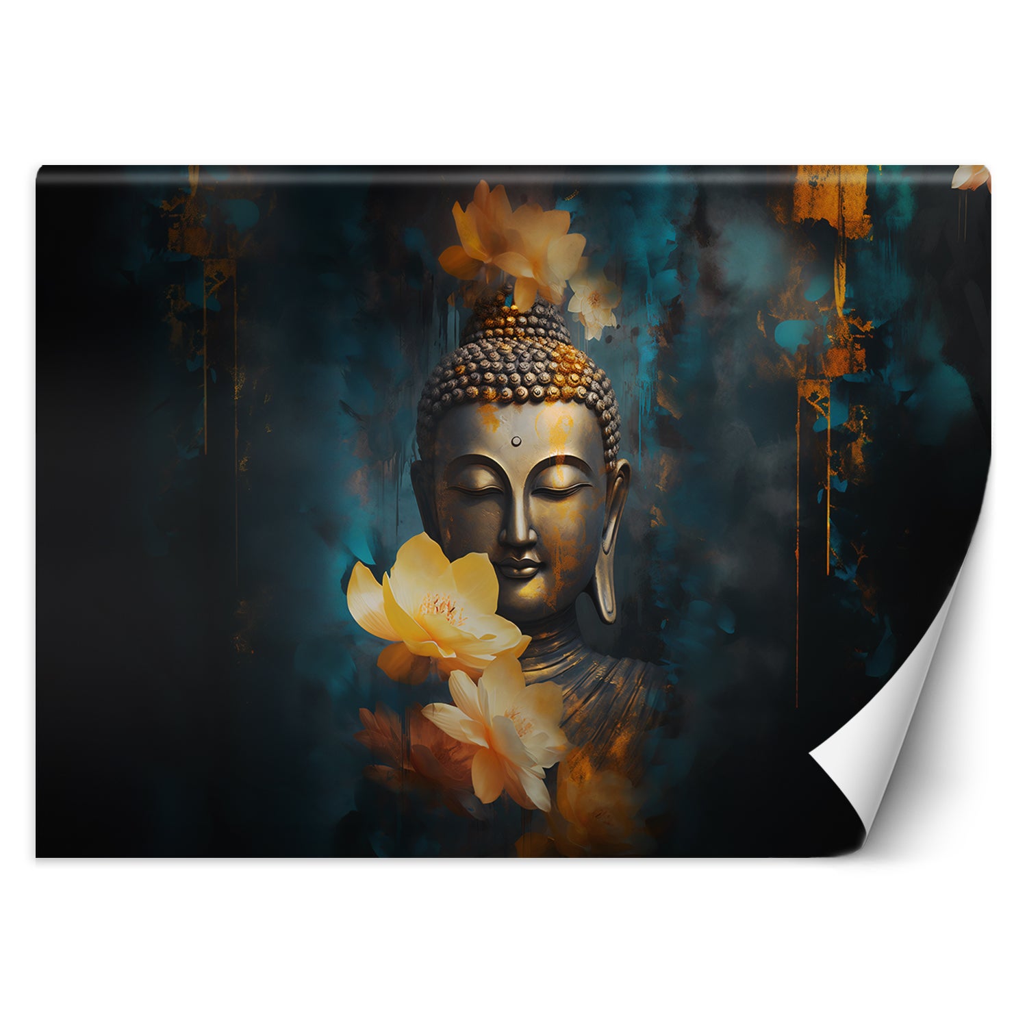 Fototapeta, Budda i złote kwiaty 200x140