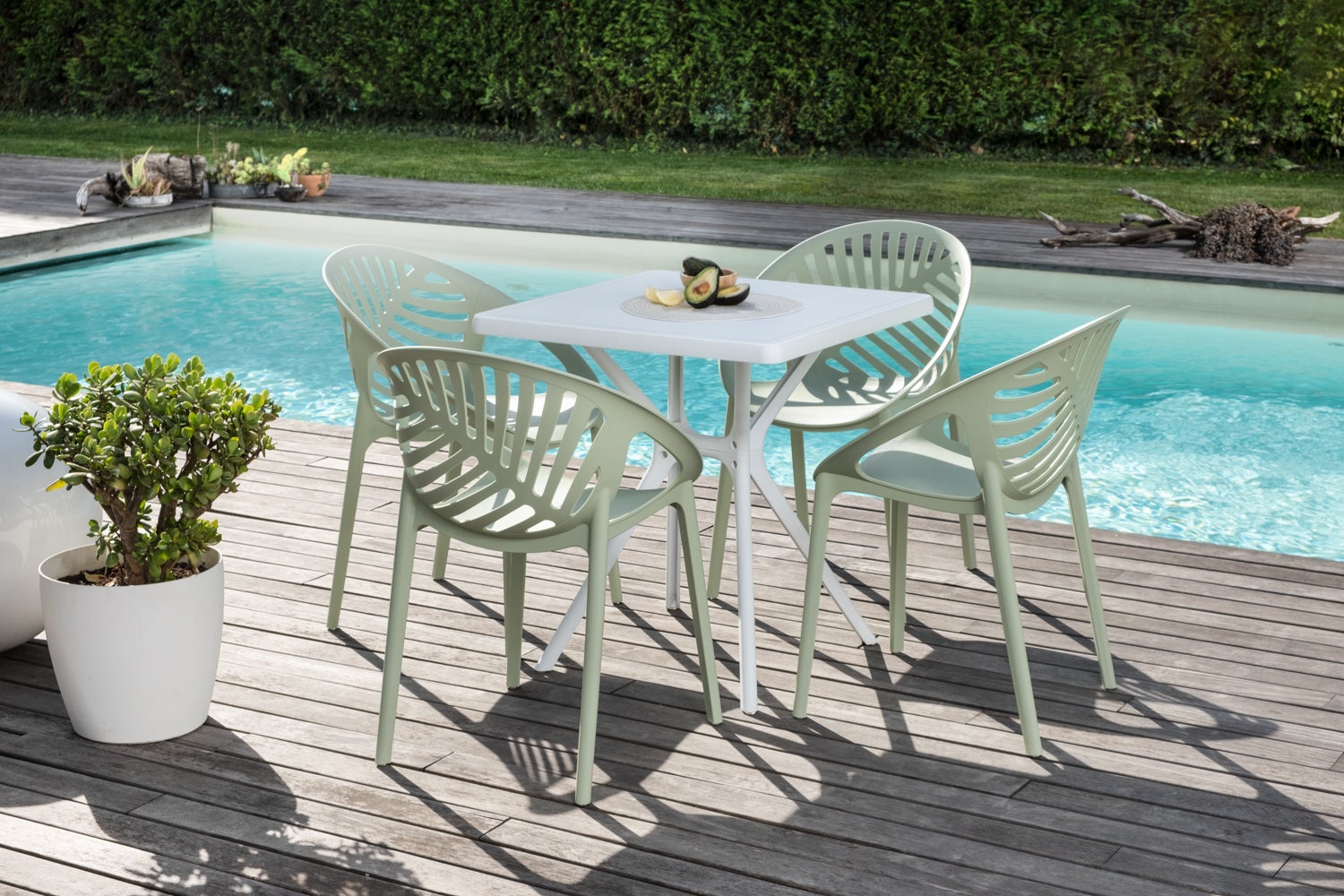 Table carrée 70x70 cm fixe pour extérieur/jardin en résine avec fibre de verre Lucas balnc - 2