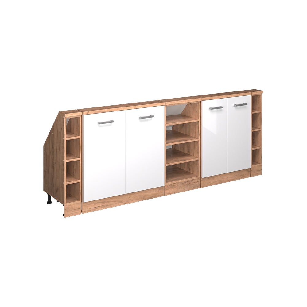 Vicco Szafka kuchenna na dach skośny R-Line, Biały wysoki połysk, 210 cm Zestaw 5 sztuk