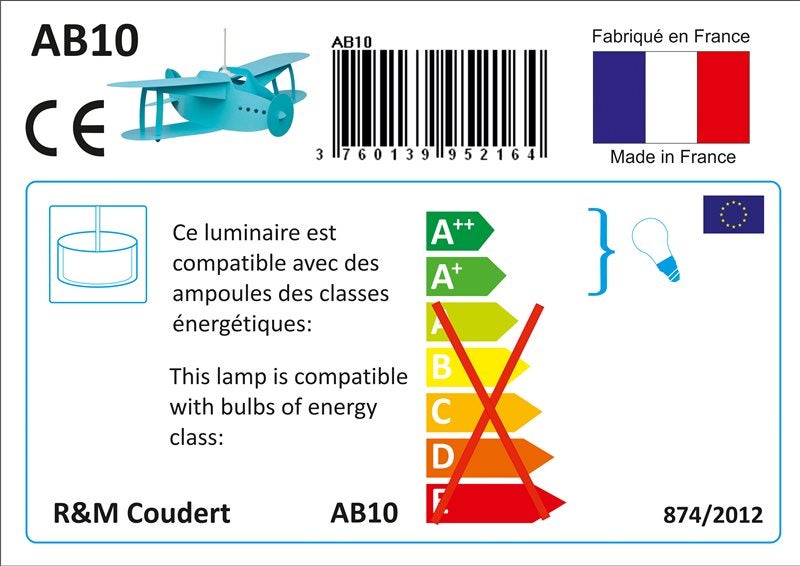 Lampe suspension enfant AVION - R&M Coudert - turquoise - 7