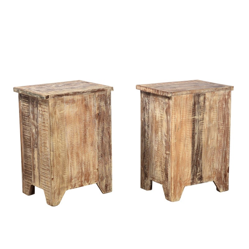 Lot de 2 chevets en bois recyclé coloré blanchi 45cm LILA - L 45 x l 35 x H 60 cm - Kayu Meuble - 3