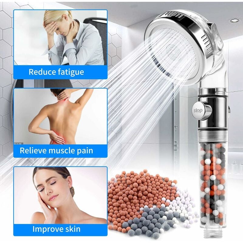 Pommeau Douche Haute Pression Pomme de Douche Anti Calcaire Filtrant，3 Modes De Douche Convient à Salle De Bain - 4