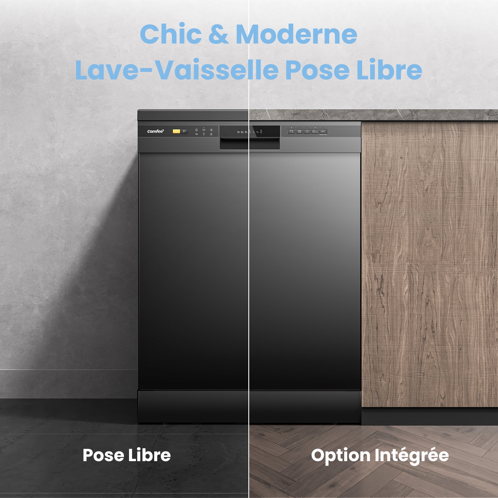 COMFEE Lave-Vaisselle Pose Libre 60cm, 49dB avec 12 couverts, Hygiene Lavage, Départ Différé, Demi-Charge - Noir [Energy Classe D] - 5