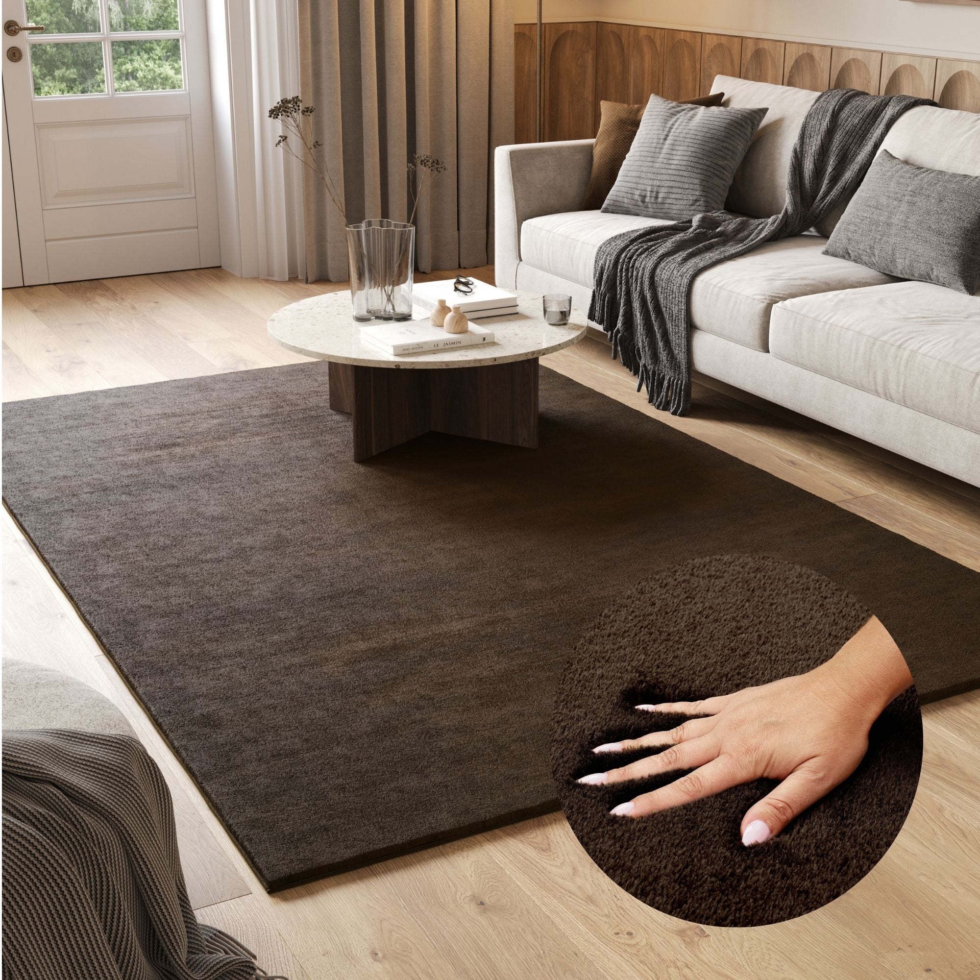 TAPISO Silk Dyed Tapis Salon Chambre Marron Beige Antidérapant Shaggy Moelleux 160x230 cm - Maison