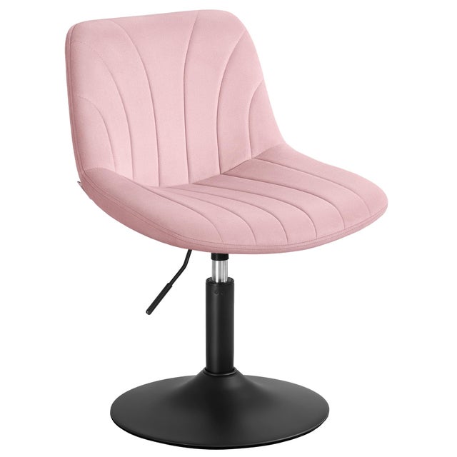 Taburete tocador de felpa con respaldo, altura regulable y giro 360°, rosa