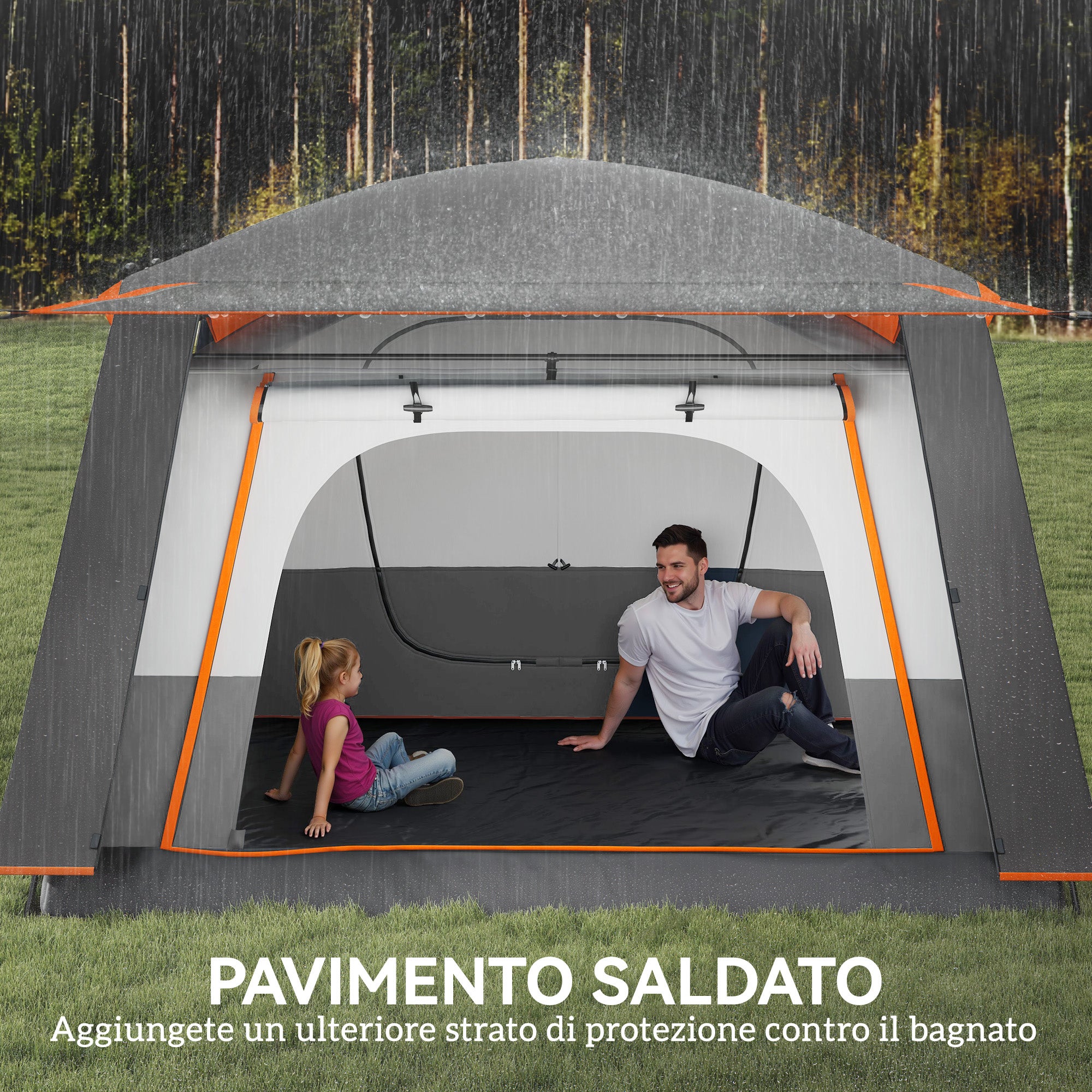 Tente camping 4-6 personnes, 2 chambres et véranda, imperméable UPF30+, sac de transport, gris - 8