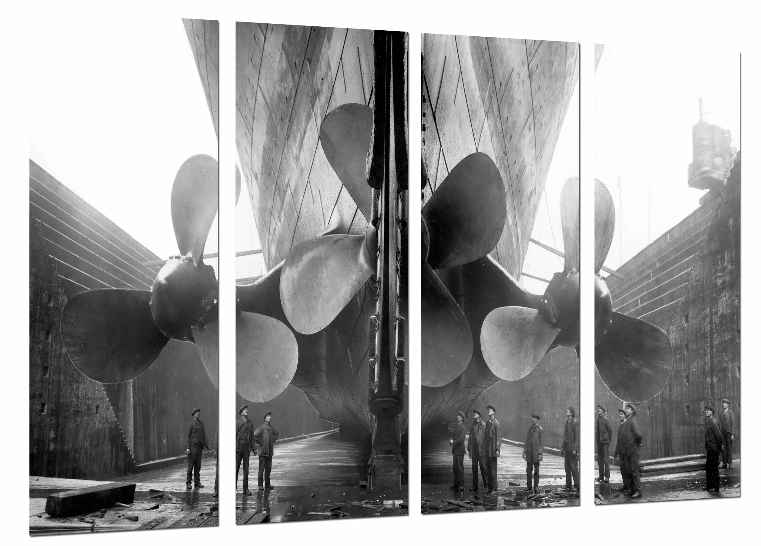 Emembarcaciónción antiguo, helices gigantes, vintage cine titanic, impresión fotográfica sobre madera, cuadro moderno decorativo