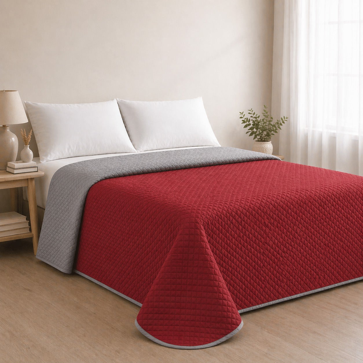 Colcha Bicolor Reversible Gris/Rojo Cama 180cm Donegal Collections - 5