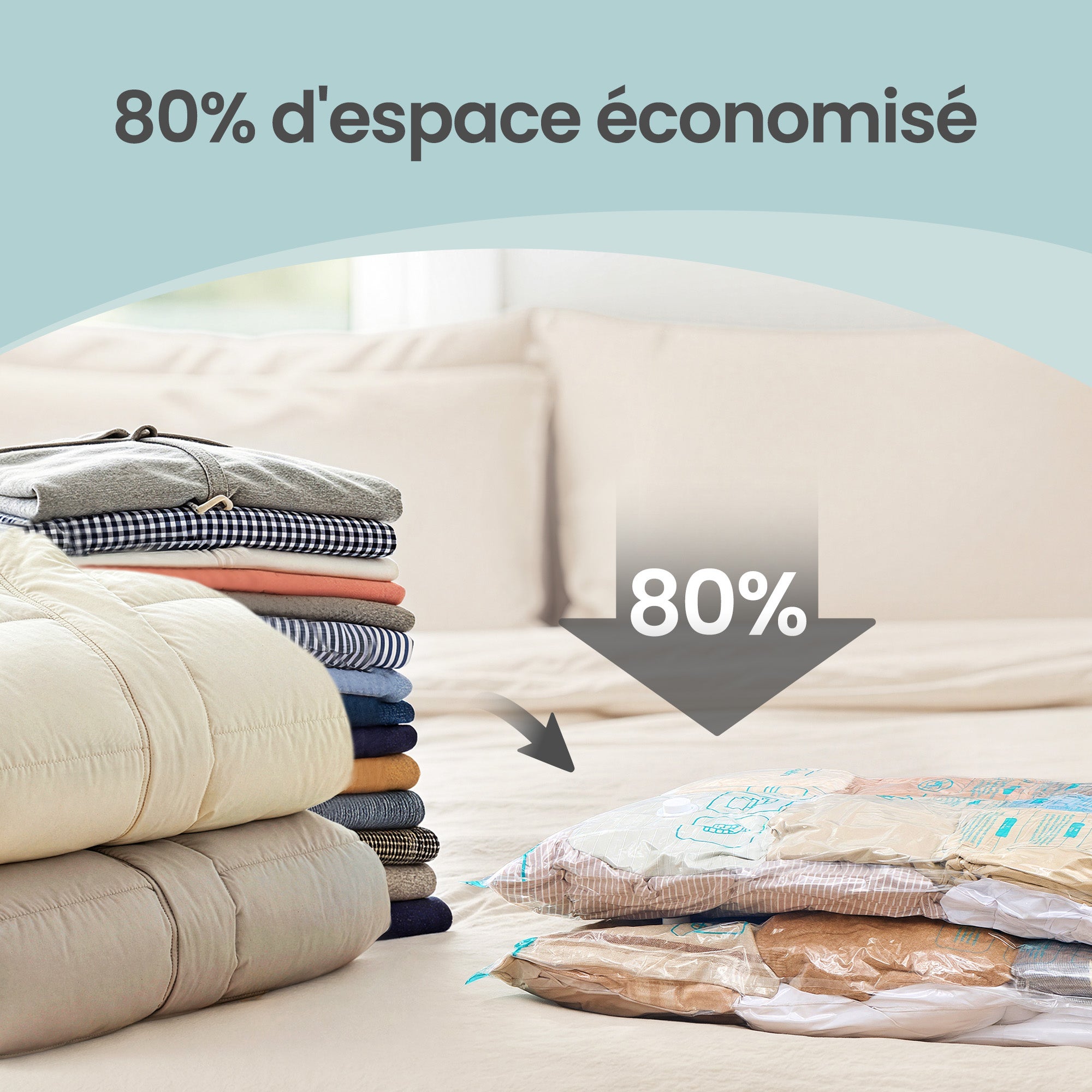 Sacs de Rangement sous Vide, Lot de 8, Réutilisables, Rangement pour Draps et Vêtements, Transparent - 6