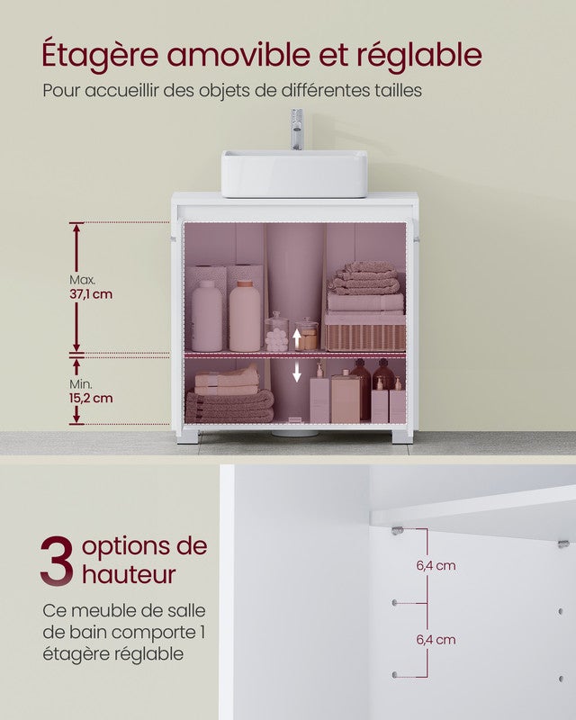 Meuble sous Lavabo, 2 Compartiments derrière Les Portes, pour Divers Types de Lavabos, avec Pieds, 30 x 60 x 60 cm, Blanc Nuage - 3