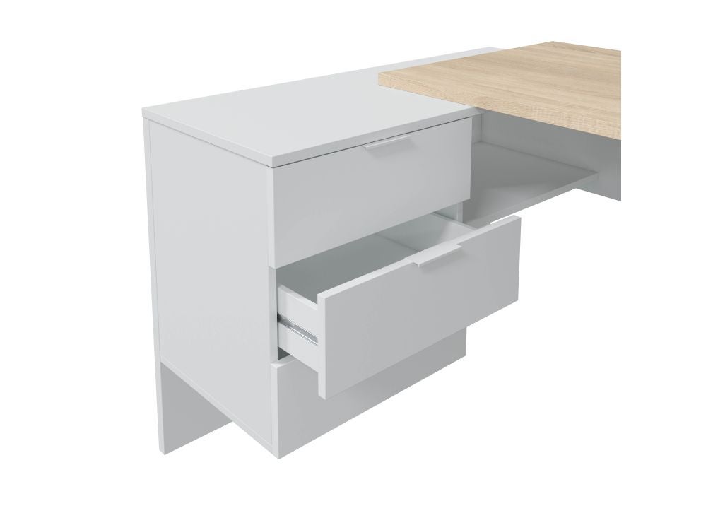 Bureau d'angle JIMI L145cm x P108cm - Blanc / Bois - 4