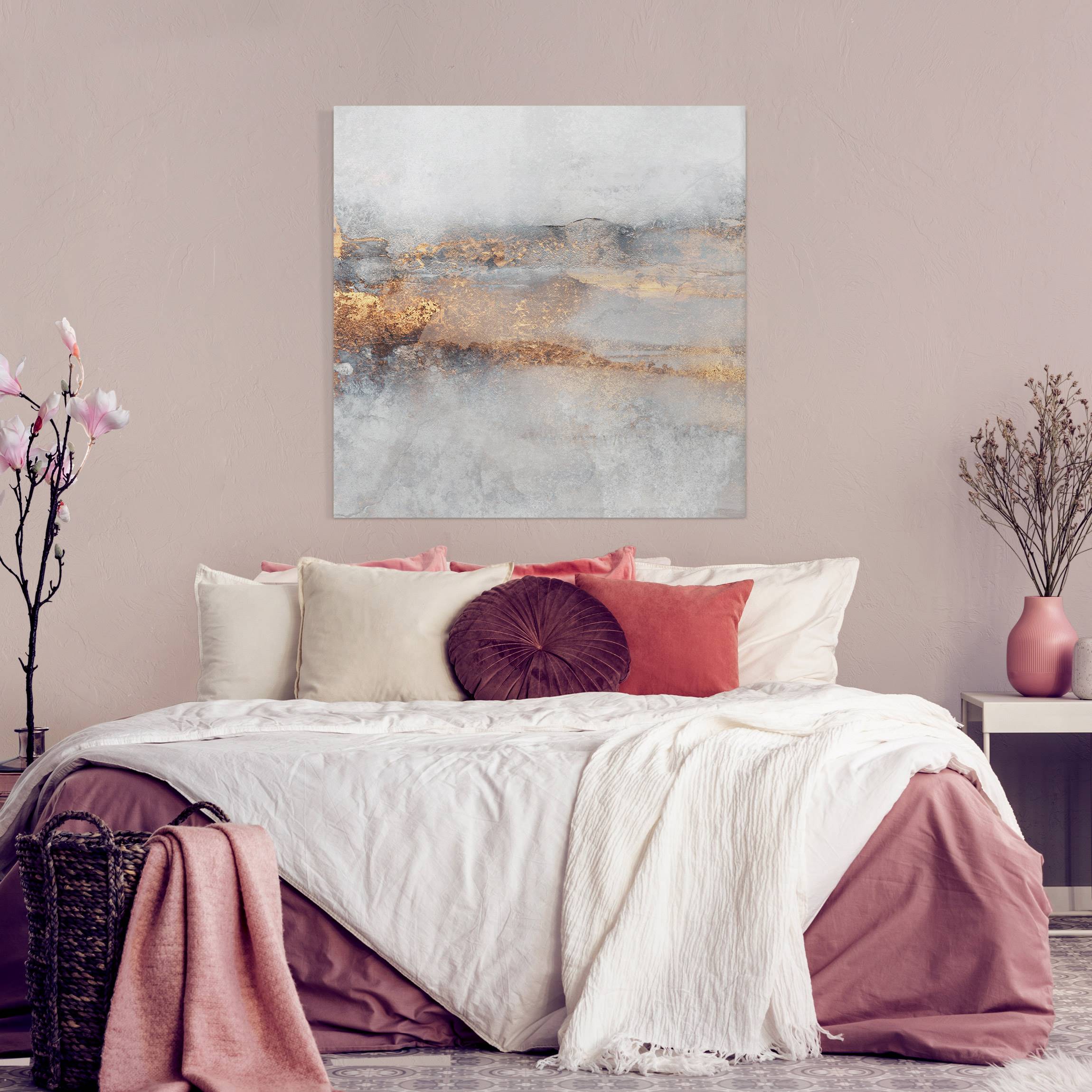 Impression sur toile tableau sur toile châssis gris art à motifs abstrait peinture 54 cuisine chambre à coucher salon couloir 80 x 80 cm - 3