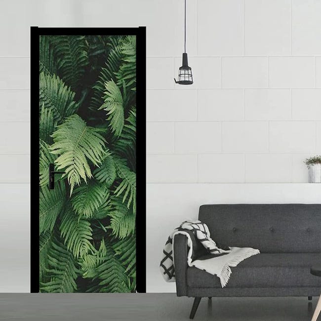 Adesivi Murali Per Porte 3D 77x200 Cm - Foglie Tropicali Verdi, Autoadesivi In Vinile, Decorazione Interni Fai Da Te (2 Rotoli)