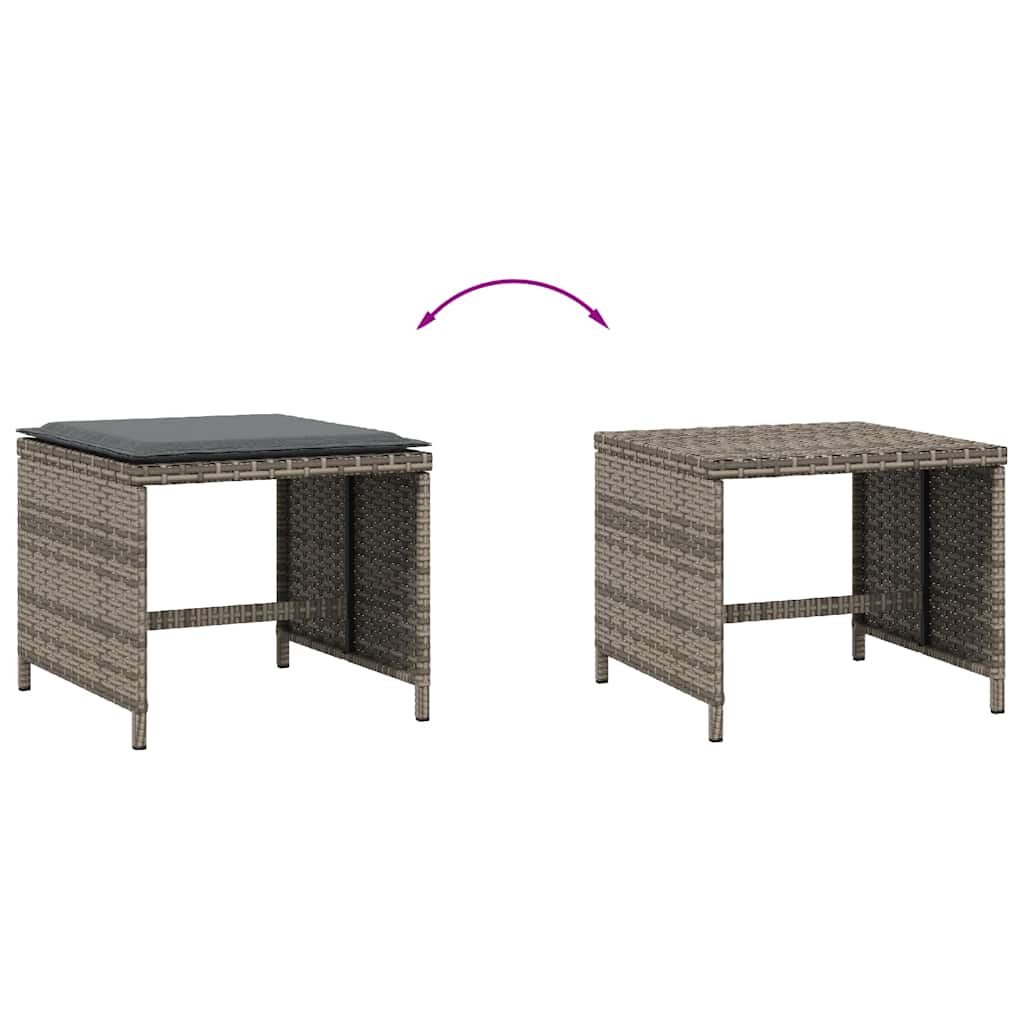 Taburetes de jardín con cojines 4 uds ratán PE gris 41x41x36 cm vidaXL - 7