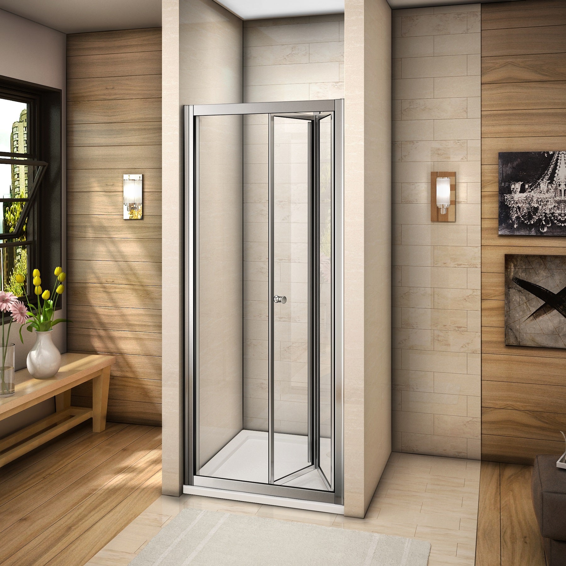 Porte de douche 80x185cm en verre trempé porte de douche pliante vers l'intérieur installation en niche - 2
