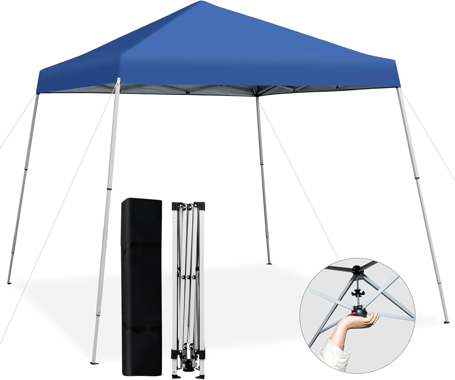 Altana Ogrodowa 235 x 235 cm, Składana, z 3-Stopniową Regulacją Wysokości, Namiot Imprezowy z Torbą UV50+, na Patio, do Ogrodu, na Plażę, Niebieska
