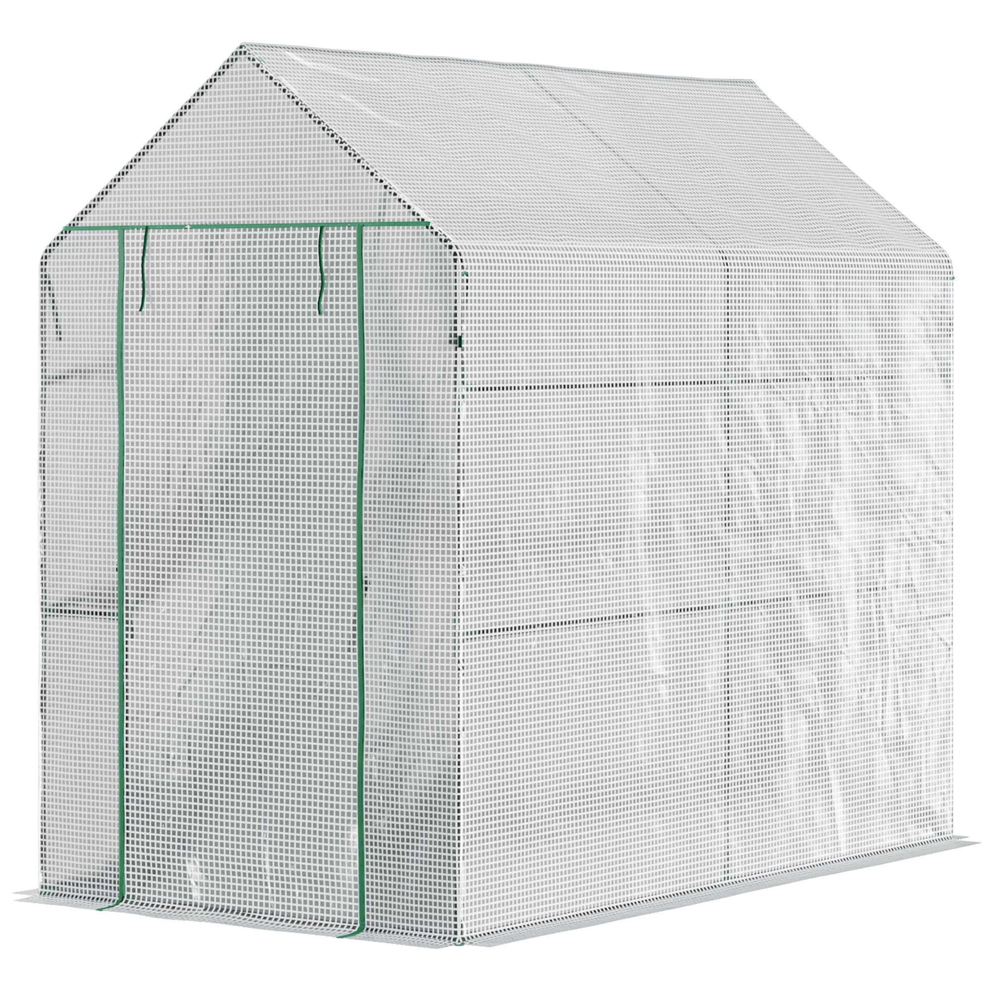 Serre de jardin PE avec étagère 2 niveaux,serre de balcon,bâche renforcée 140g/m²,châssis en acier,porte zippée enroulable,186x120x190cm,blanc - 2