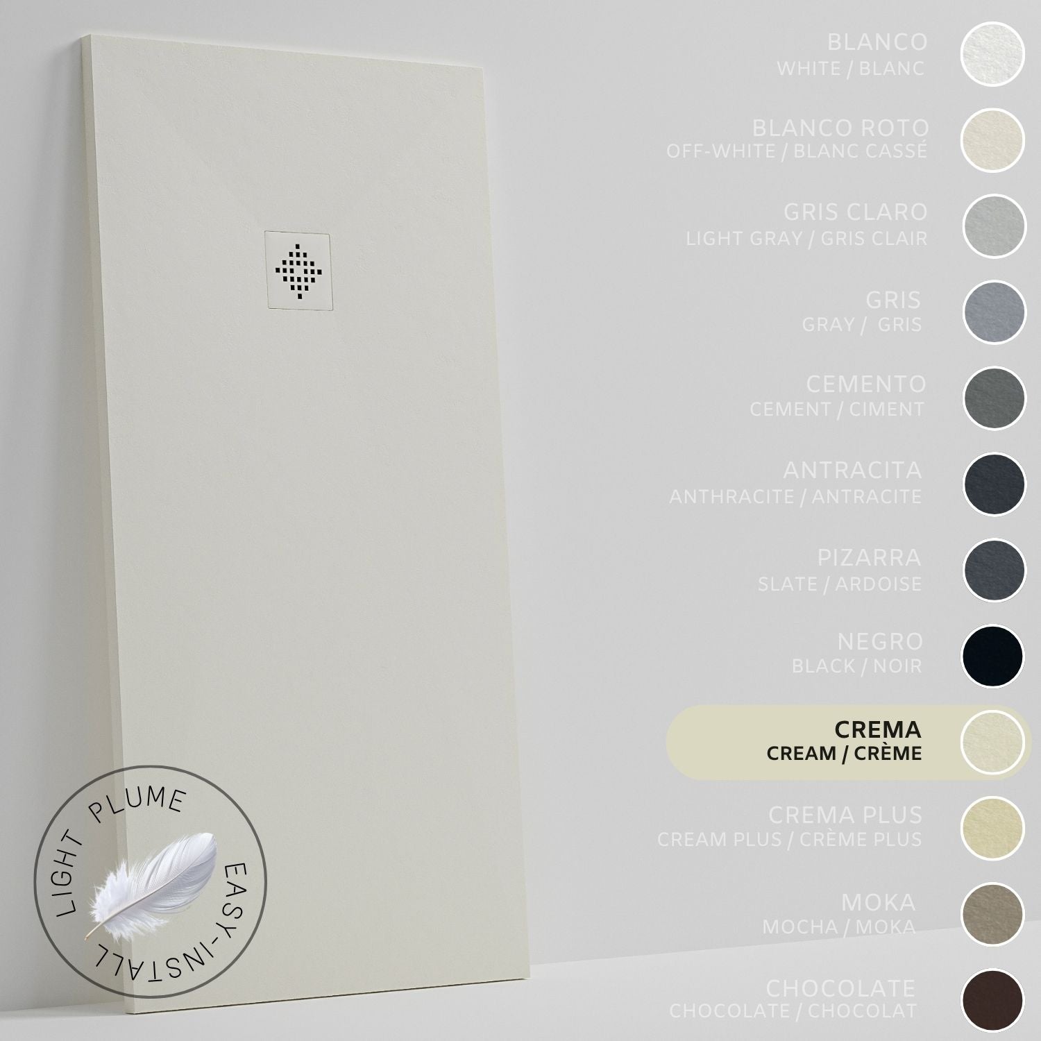 Soulhome plato de ducha de resina aligerada textura pizarra - color crema - 190x70 cm extraplano incluye válvula desagüe y rejilla same