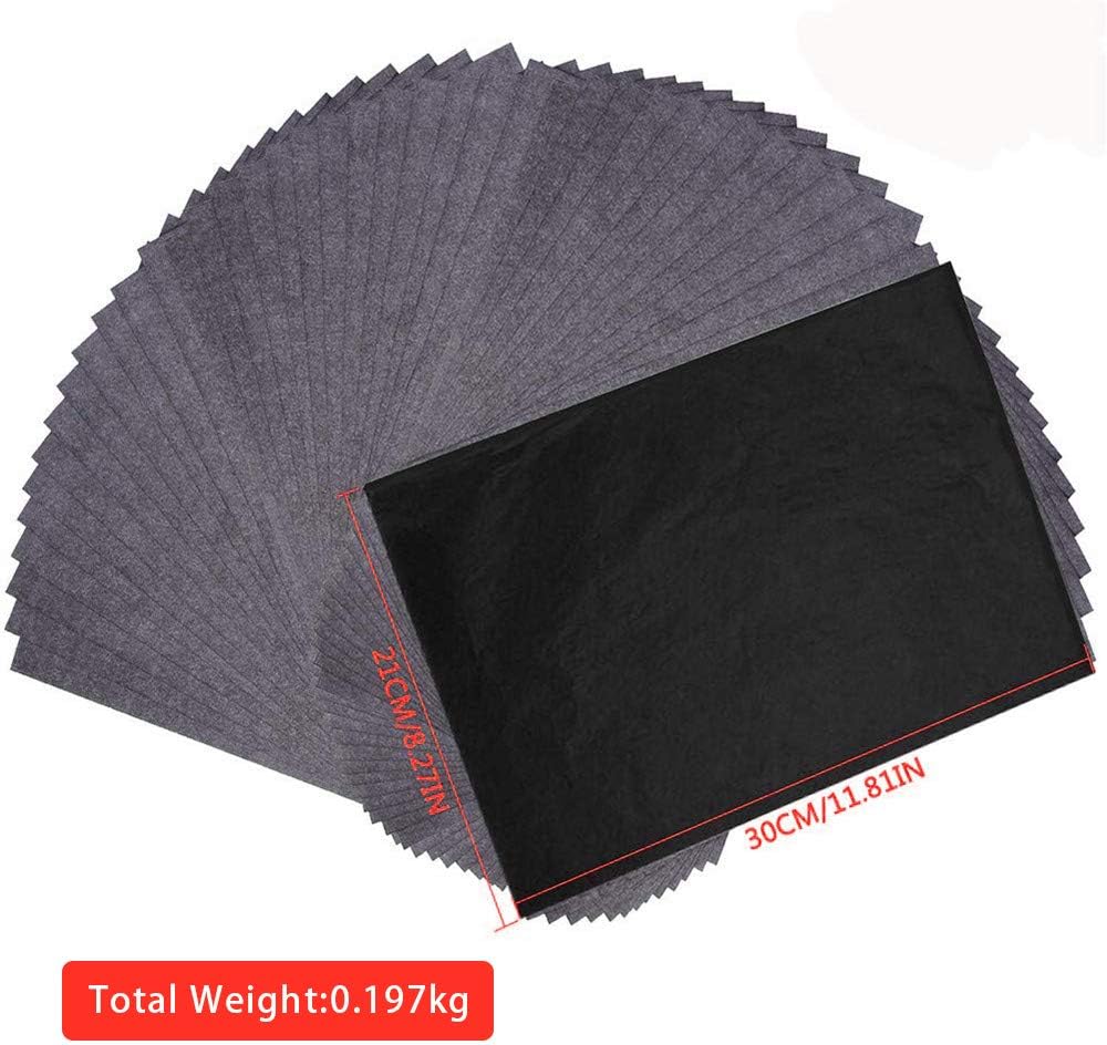 100 Feuilles Papier Carbone Noir A4 + 5 Stylets à Gaufrer – Transfert Graphique Pour Bois, Toile, Papier, Artisanat