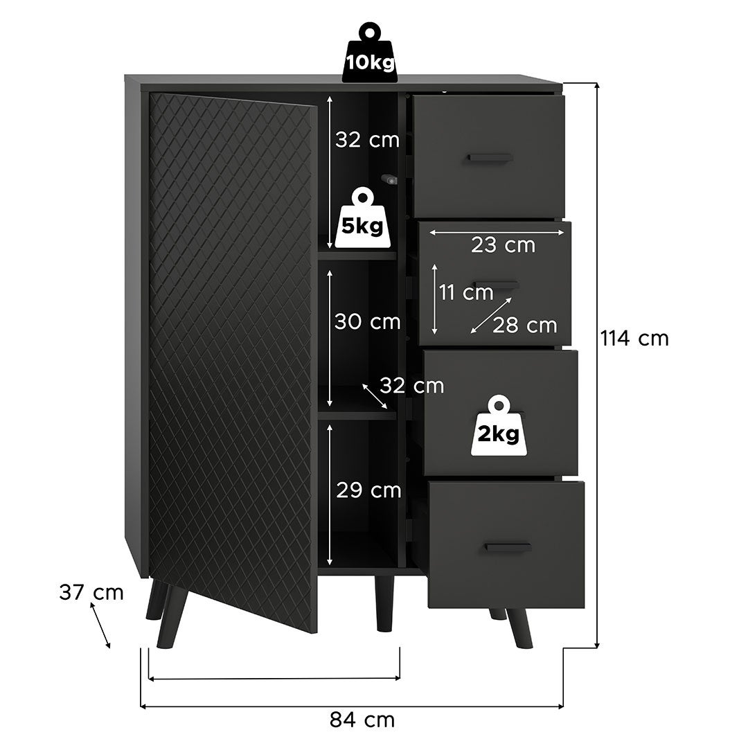 Linea kreedns 4 szuflady, 1 drzwi matowy szary. - 4