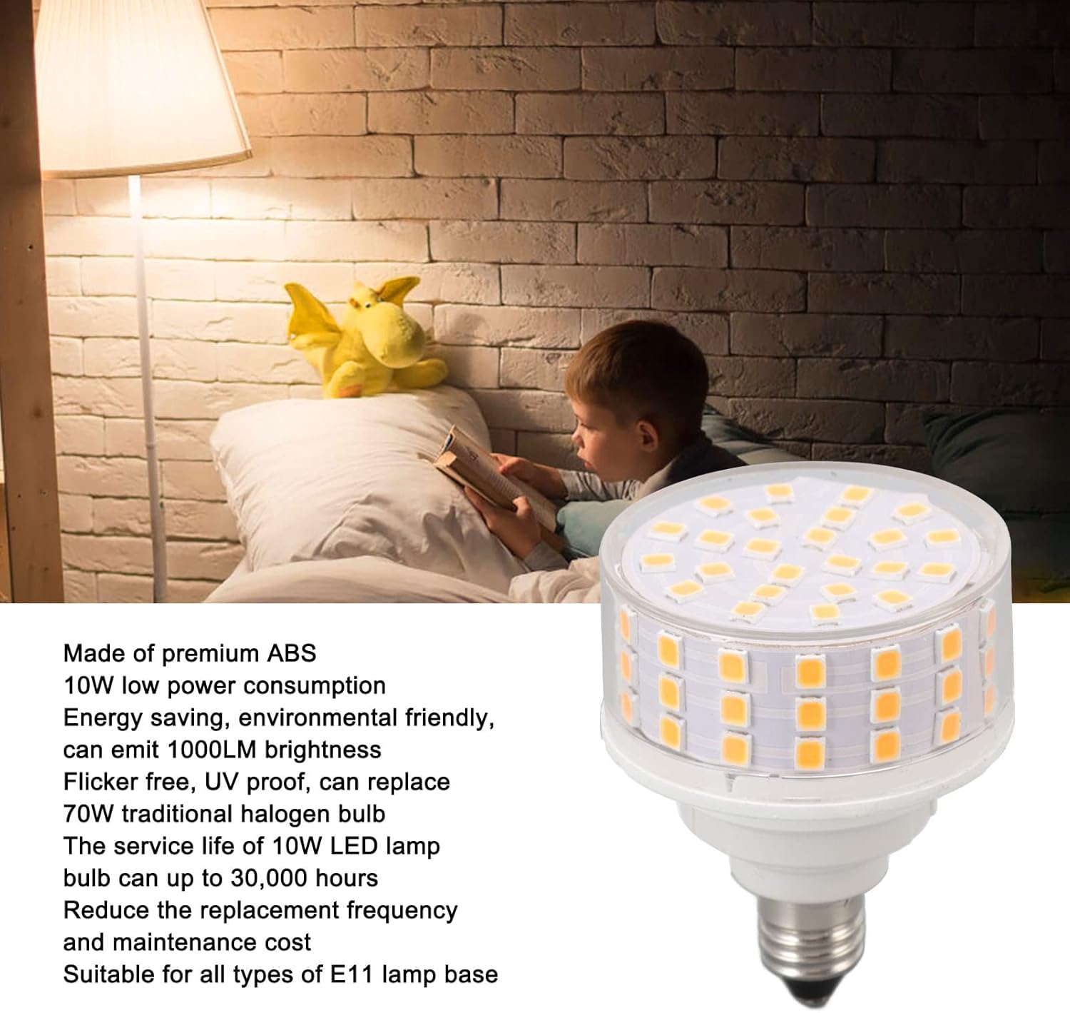 Żarówka LED E11, ABS, 10 W, 1000 lm, bez migotania, do użytku domowego, do oświetlenia sufitowego, 85-265 V (ciepłe światło) - 4