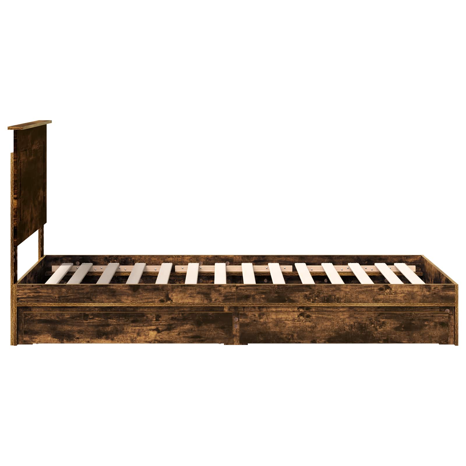 Lit de rangement chêne fumé 75 x 190 cm en panneau de bois - 9