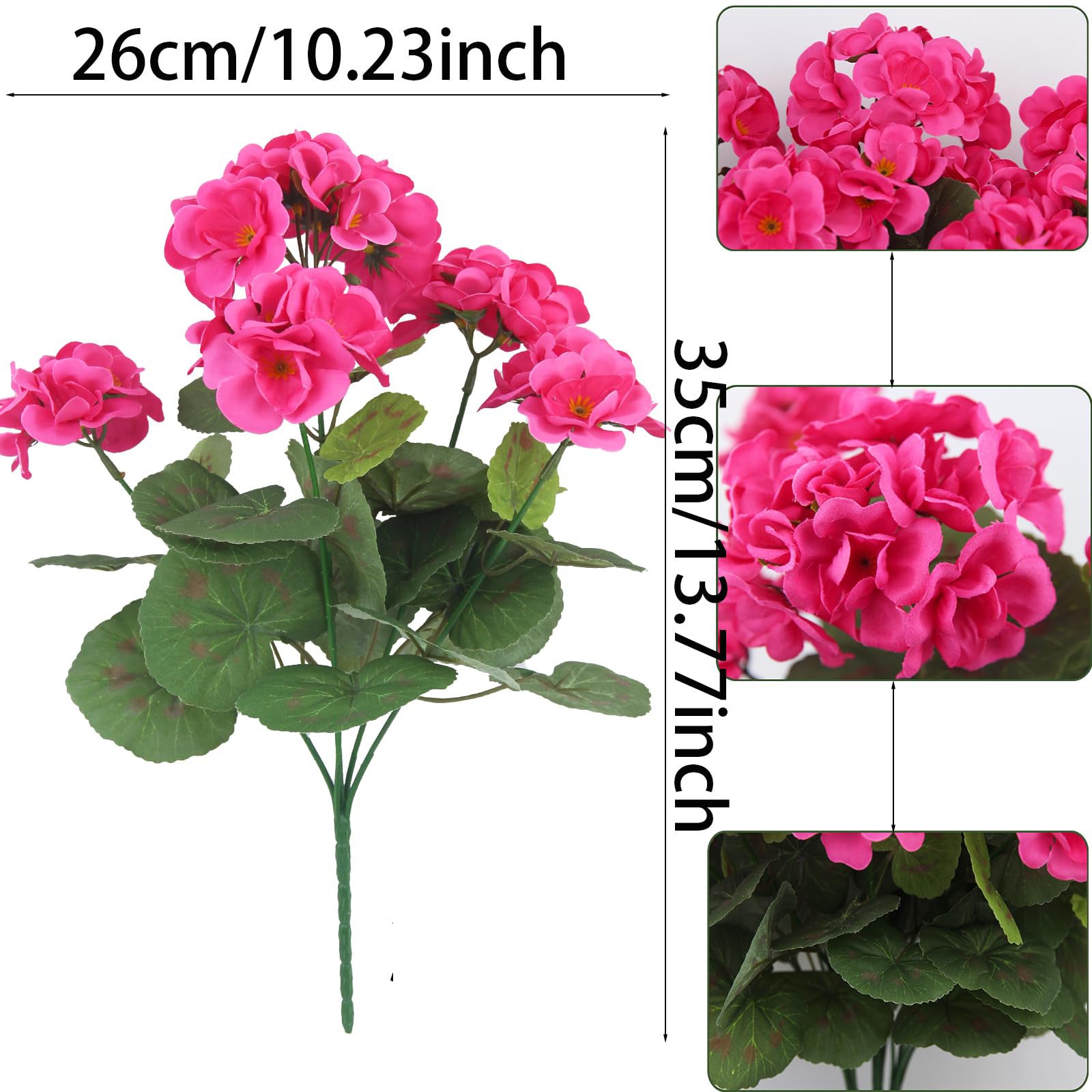 Conjunto de 8 Geranios Artificiales Rosas | Resistentes a Rayos UV - Decoración Exterior para Jardín, Balcón, Patio y Porche (Primavera-Verano) - 2
