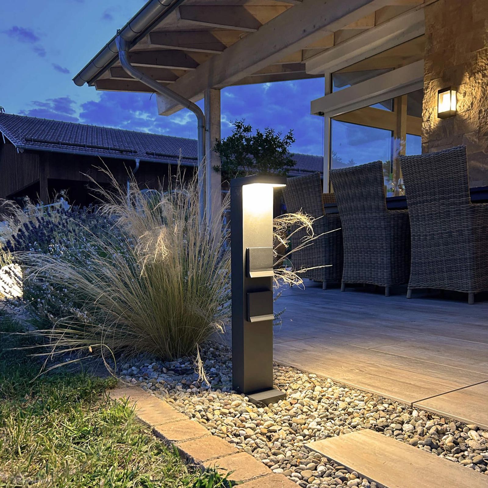 LERNA 600 Colonnina elettrica 2 prese corrente lampione palo LED 7W CCT 3000K 4000K IP65 luce giardino viale 230V 60cm - 2