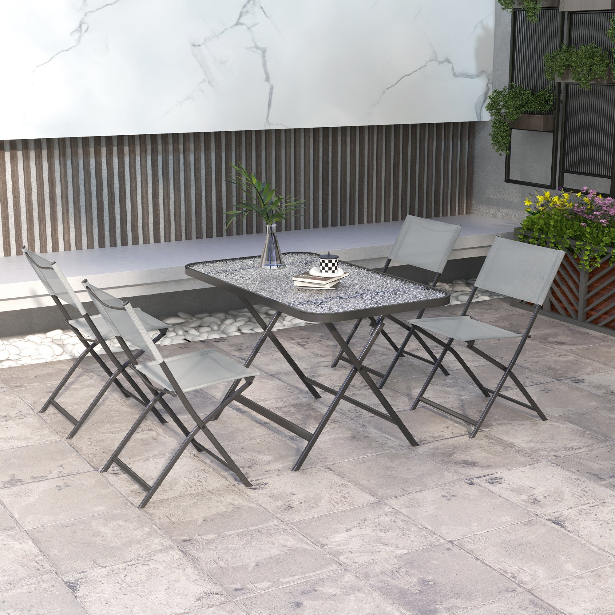 Conjunto de Jardín Outsunny Metal, Vidrio Templado Gris 120x70x70 cm - 2
