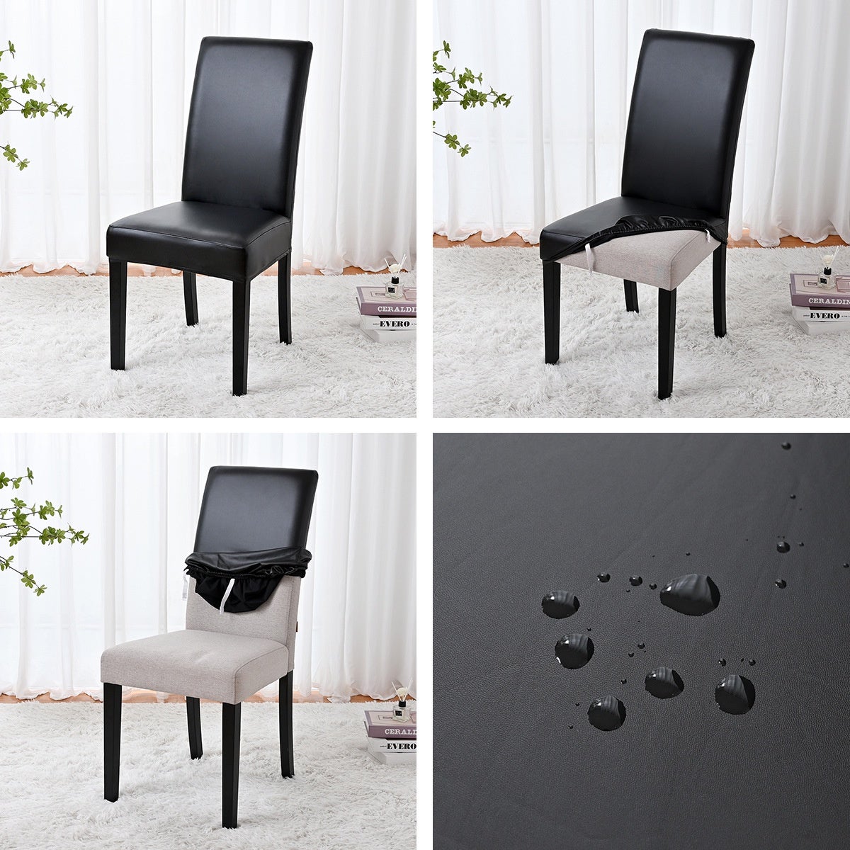 Highdi Housses De Siège De Chaise En PU Stretch - Lot De 2, 4 Ou 6, Lavables, Anti-Taches, Pour Salle à Manger (Noir, 6 Pièces)