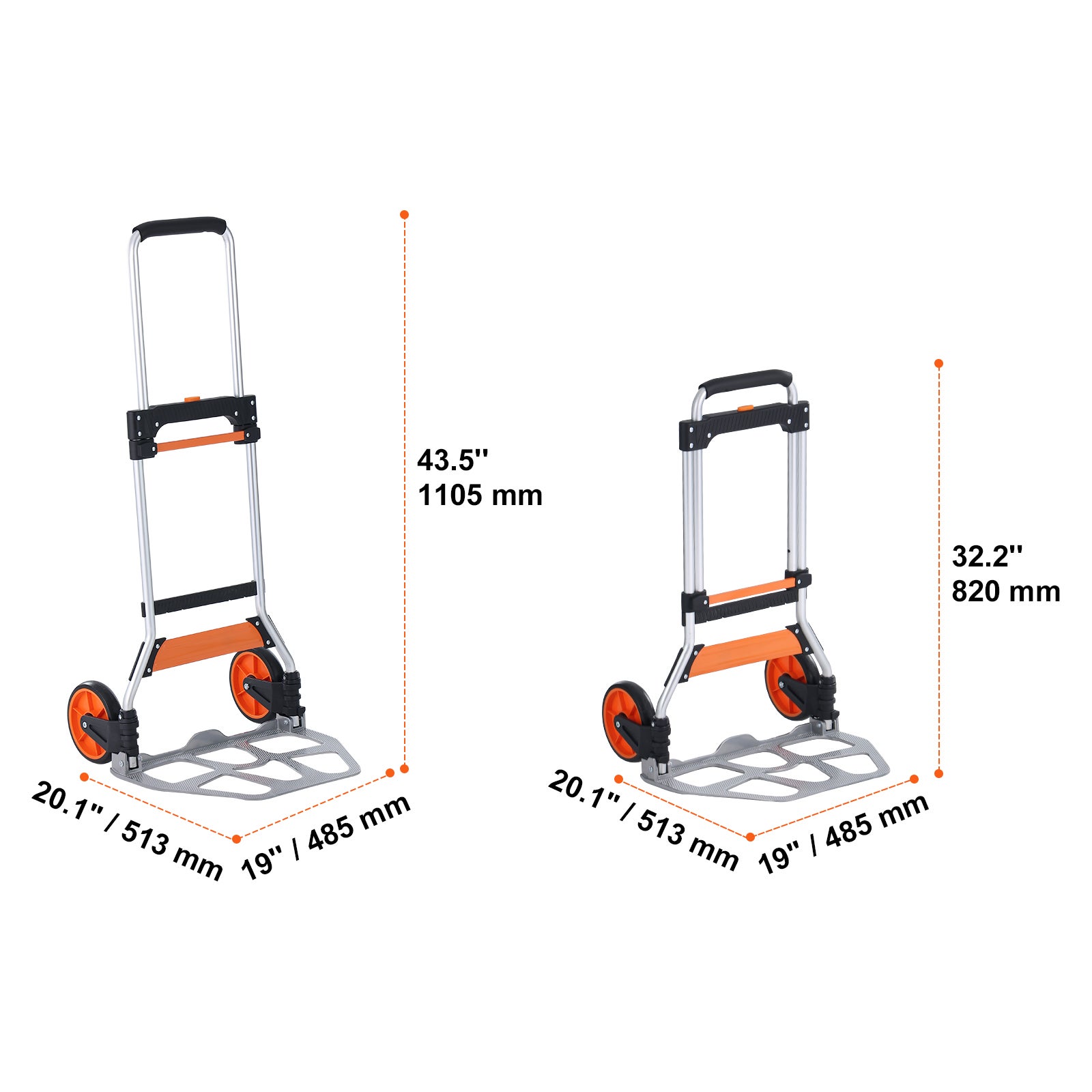 Chariot Pliable Aluminium 3 Hauteurs - Pour Escaliers Et Sol Plat, Sac étanche Inclus - Capacité 75 Kg