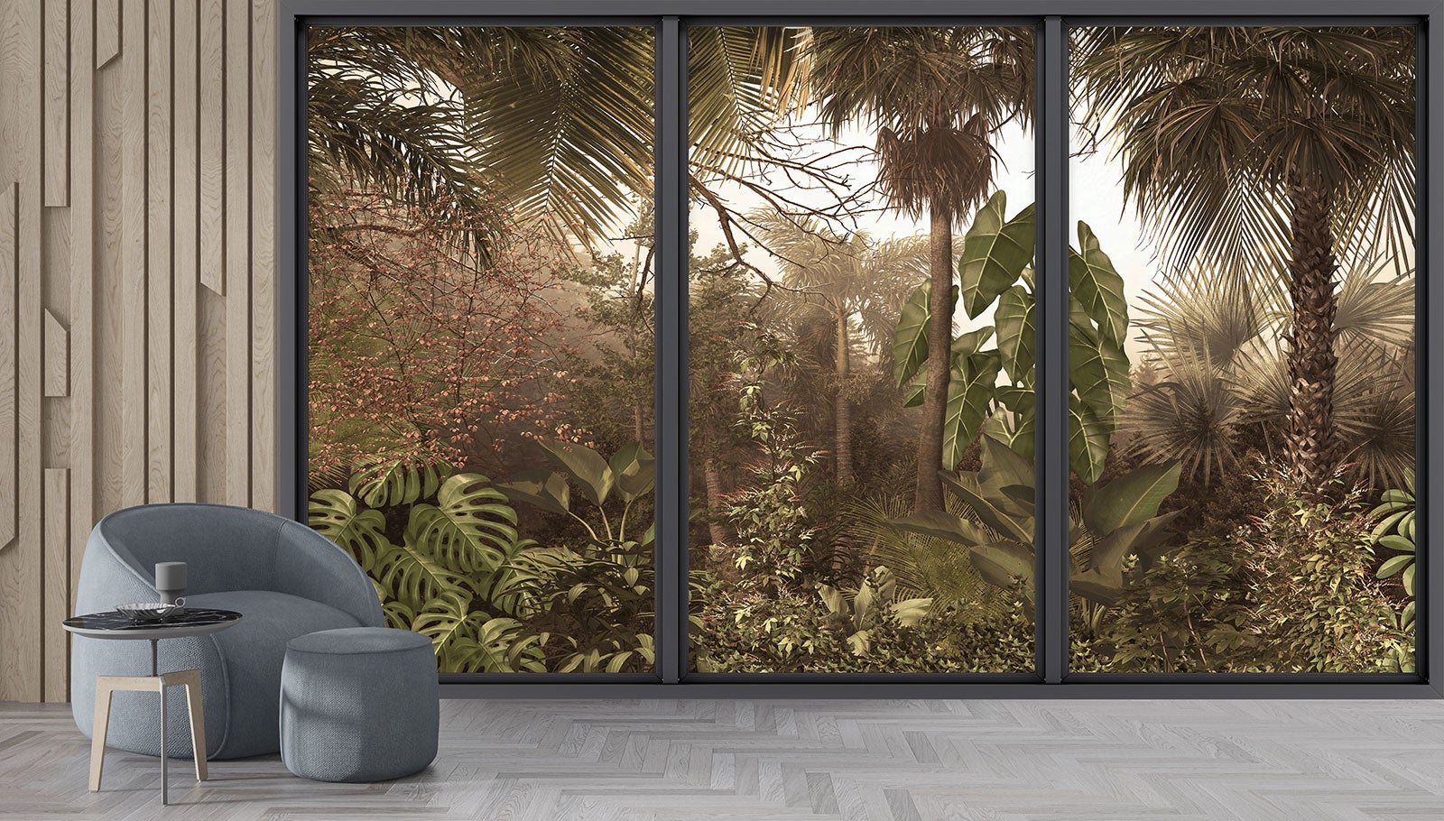 Papier peint panoramique Trompe l'oeil baie vitrée - Jungle - Largeur 325 cm x Hauteur 195 cm - 4