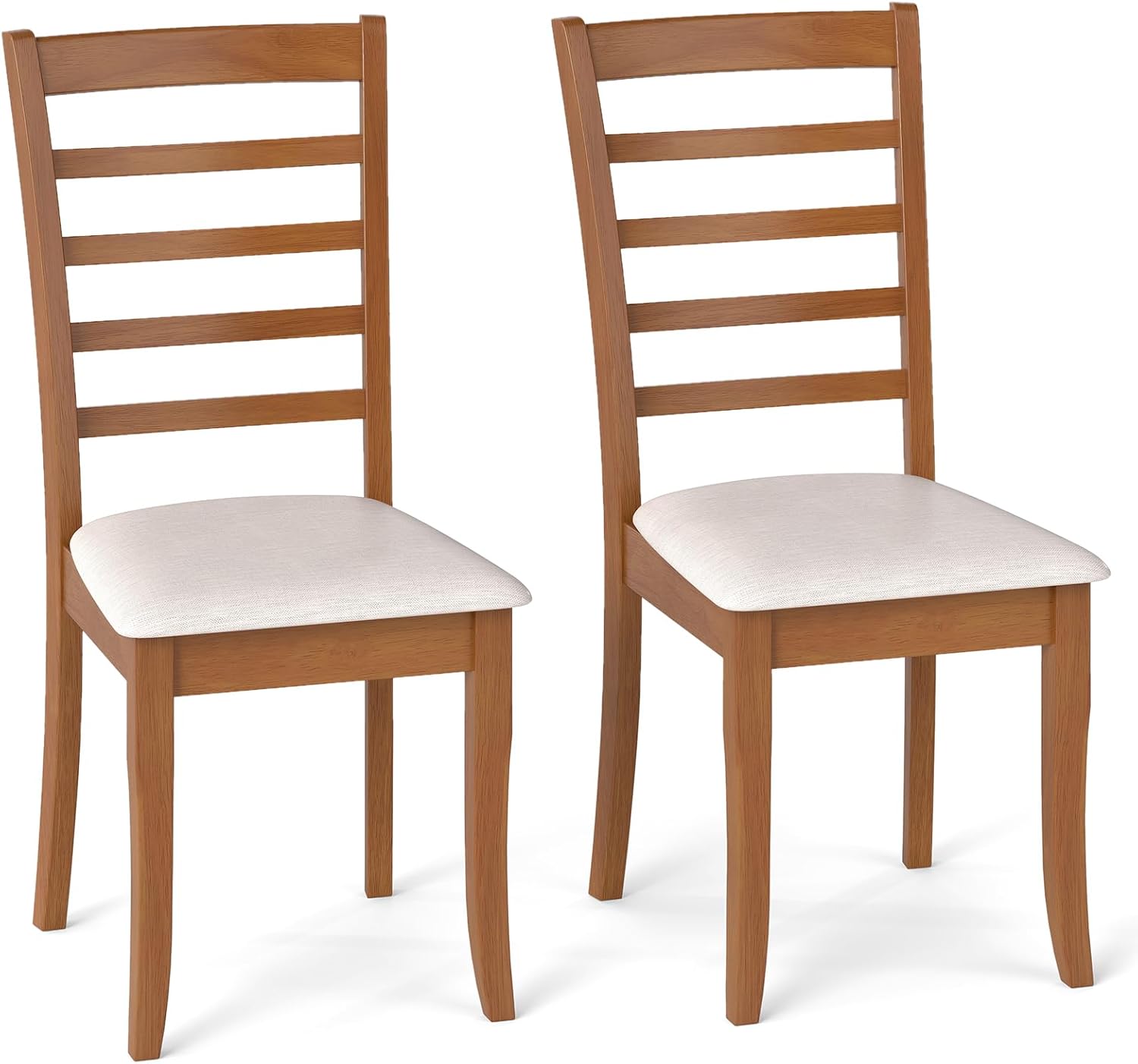 Zestaw 2 Krzeseł do Jadalni, Krzesła Kuchenne bez Podłokietników, Rama z Drewna Kauczukowego, Wysokie Oparcie z Listewkami, do Salonu, Kuchni (Beżowe)