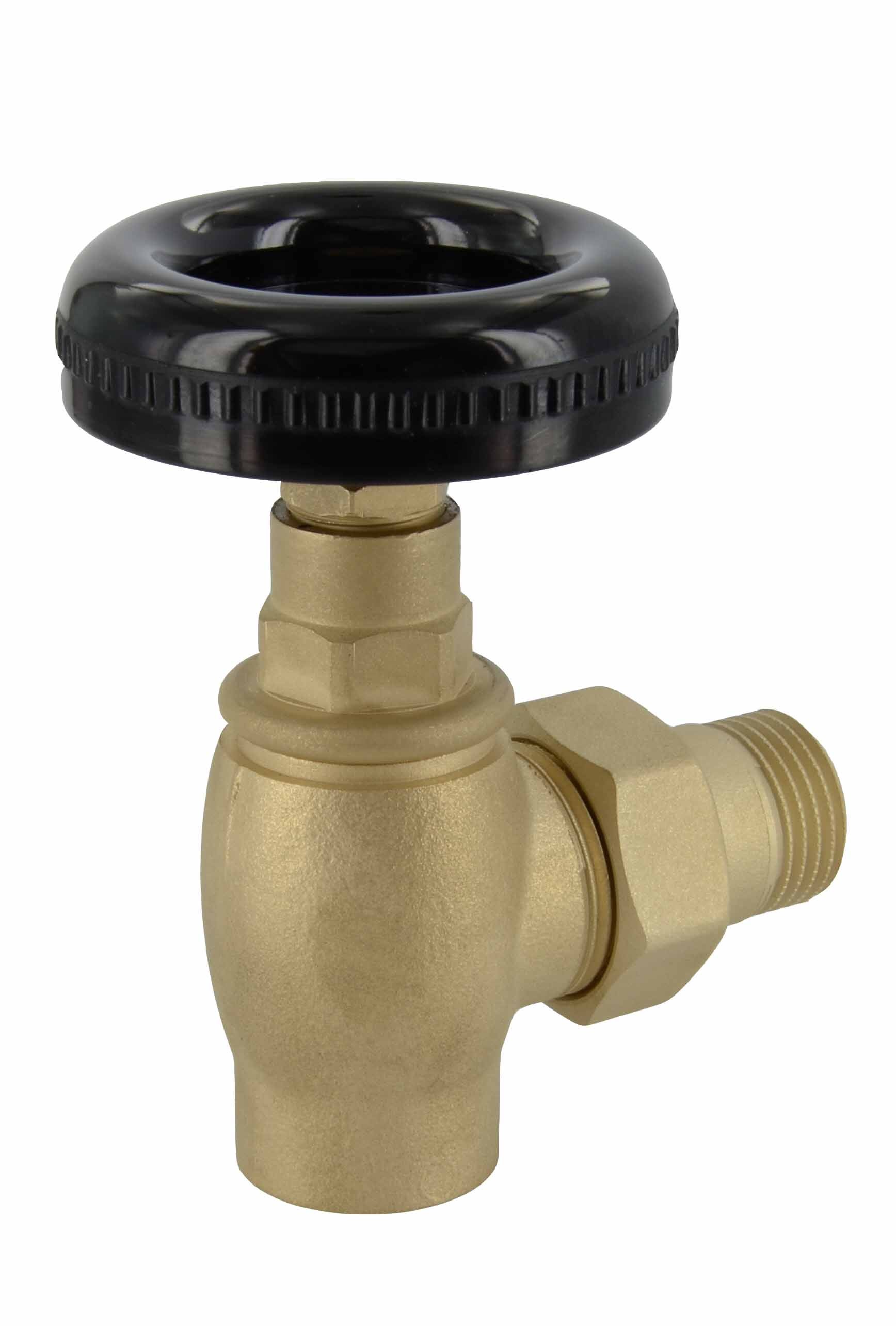 Ręczny zawór grzejnikowy z czarną pokrętłem, żeliwny