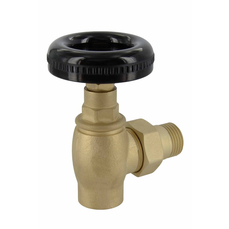 Ręczny zawór grzejnikowy z czarną pokrętłem, żeliwny