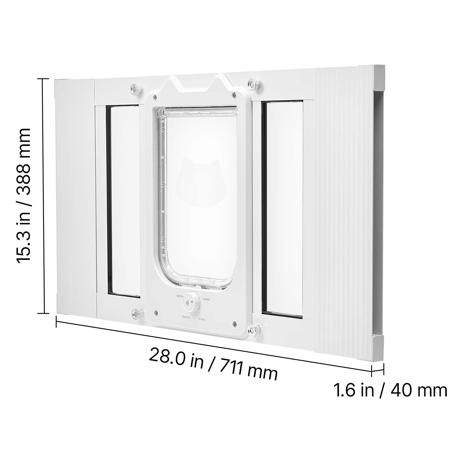 Porta para gatos com janela SucceBuy ajustável 58,4-71,1 cm, porta para gatos 4 vias de fecho, moldura de alumínio, vidro transparente, branco - 9