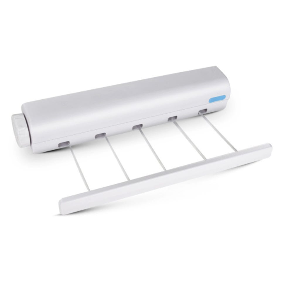Corde à Linge Rétractable QWORK 4.2m - Murale Blanche - 2 Lignes Pour Balcon Et Intérieur