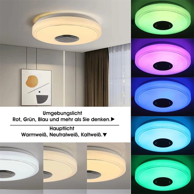 Plafoniera LED RGB dimmerabile da 36 W con altoparlante Bluetooth, telecomando e controllo tramite APP per camera da letto e soggiorno | Leroy Merlin Plafoniera LED RGB dimmerabile da 36 W con altoparlante Bluetooth, telecomando e controllo tramite APP per camera da letto e soggiorno | Leroy Merlin