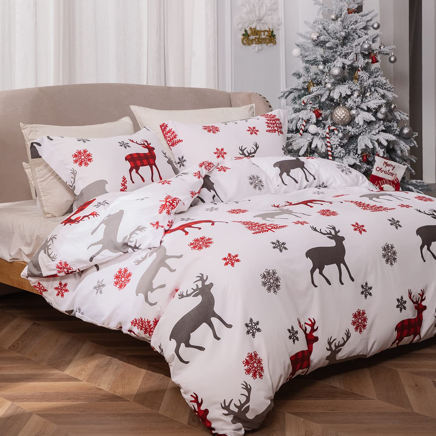 Conjunto de cama de Natal Conjunto de capa de edredão têxtil para casa Decoração de hotel, 240 cm x 220 cm - 3
