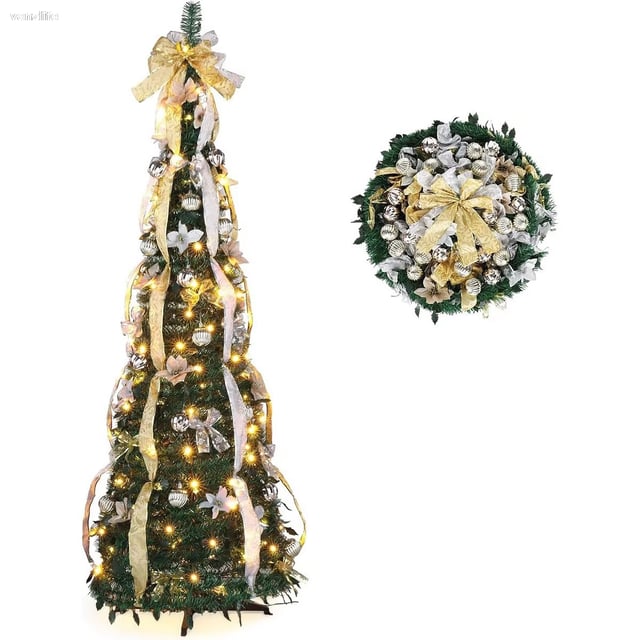 Sapin de Noël LED rétractable de 120 cm, design spirale léger, prêt à l'emploi, un cadeau de Noël moderne - Blanc