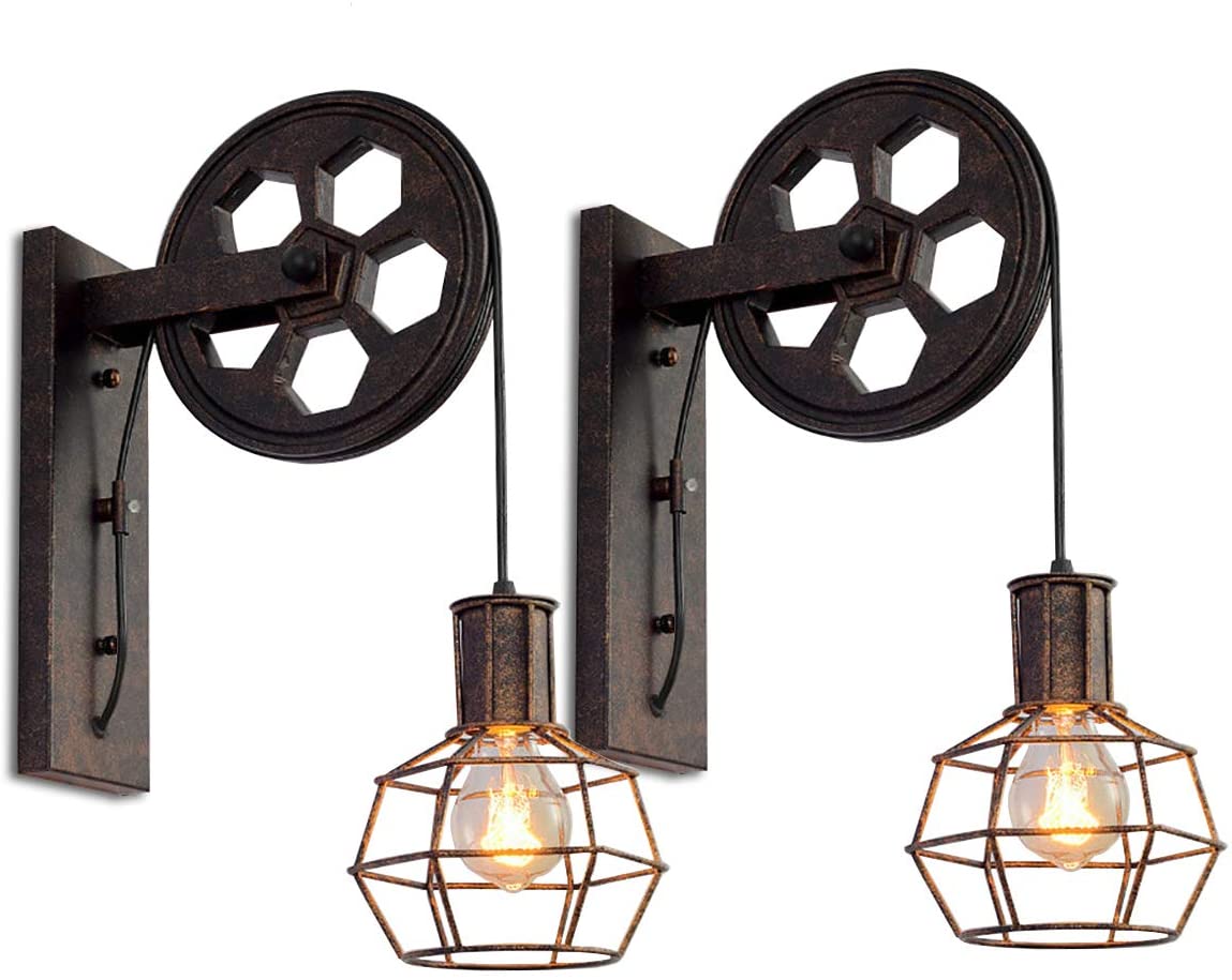 Appliques Murales Industrielles Vintage En Métal Et Bois - Lot De 2, Douille E27, 220V, Noir