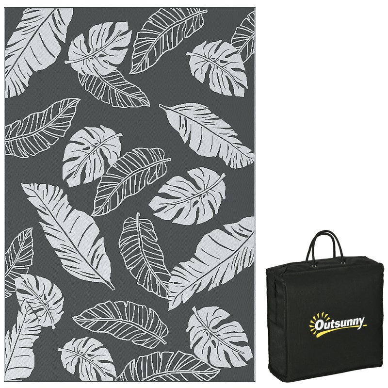 plastik Straw dwustronny RV dywan zewnętrzny z torba transportowa, 182 x 274cm, szary i biały