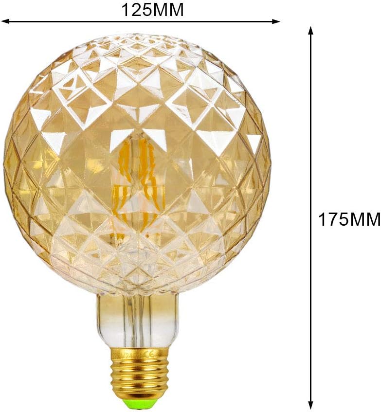 Ampoules LED Vintage 4W Blanc Chaud 2700Kelvin Big Globe Cristal Ampoule LED 220/240V Edison Vis E27 Base Spécialité Ampoule Décorative G125 (Crystal) - 4