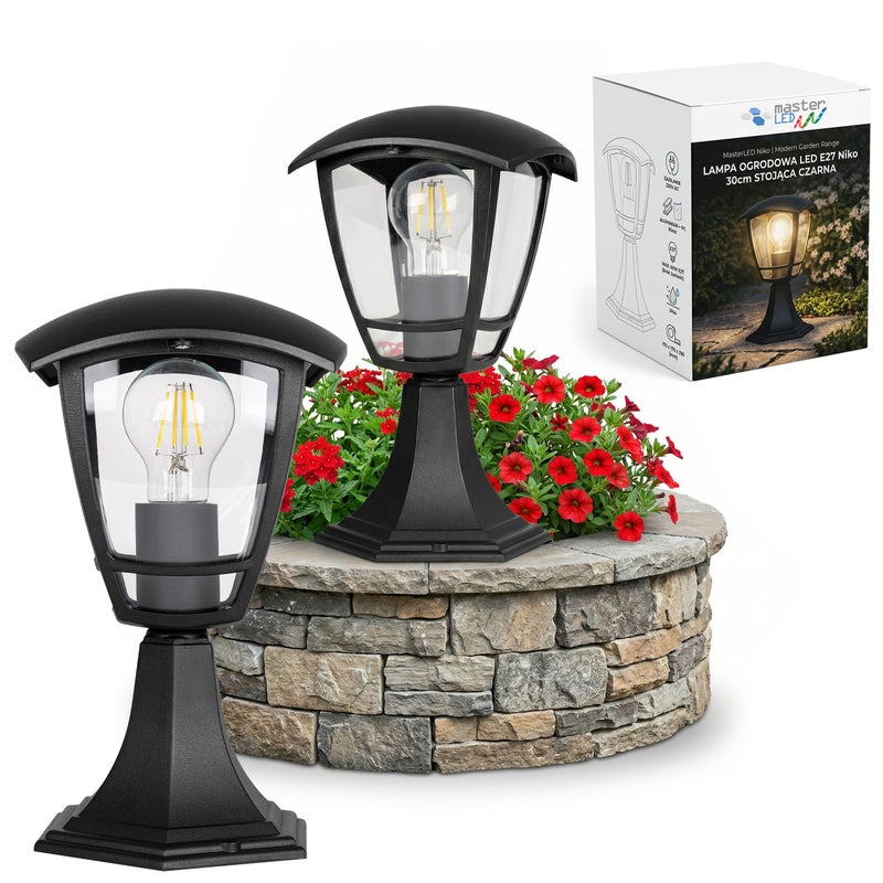 Lampa ogrodowa E27 LED Niko 30cm IP44 stojąca zewnętrzna retro czarna MasterLED