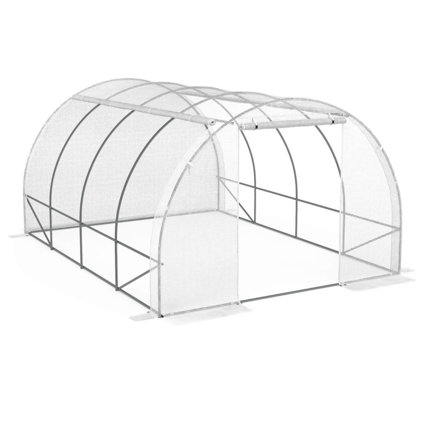 Serre de jardin tunnel 12m² 4 x 3 x 2 m acier galvanisé + bâche anti-UV avec porte et fenêtres ZEBRA blanches toutes saisons - 5
