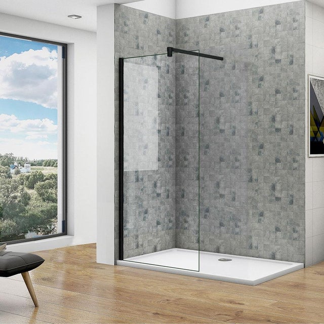 Océan Paroi De Douche 110x200cm En Noire Mat Paroi À L'italienne En 8mm Verre Anticalcaire Livré Avec Une Barre De Fixation 140cm En Noire Mat