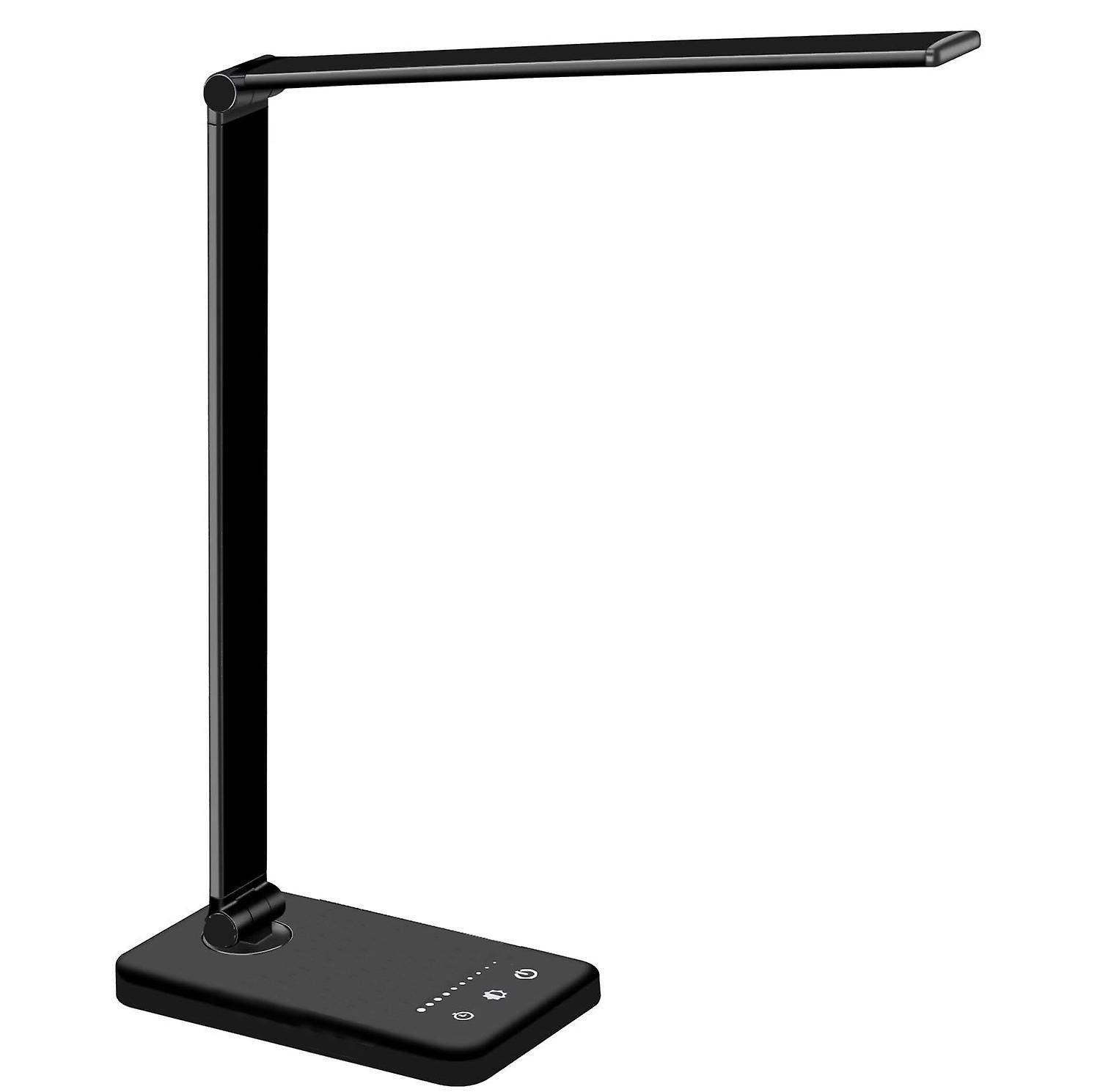 Lampka biurkowa LED, 5-stopniowe dopasowanie kolorów, ekran dotykowy, ładowanie bezprzewodowe, port USB (czarna)