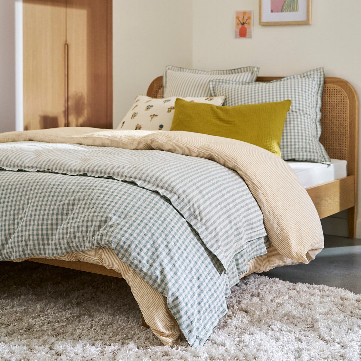 Housse de couette coton seersucker, Cottage vert - Vert sauge - 200 x 210 cm - 2