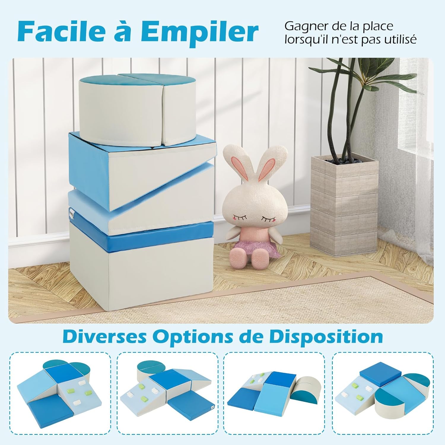 6 PCS Parcours Motricité Bébé en Mousse EPE, Module Motricité Bébé Différentes Formes & Couleurs, Jouet Montessorri d'apprentissage pour 1 Ans+, Bleu - 8