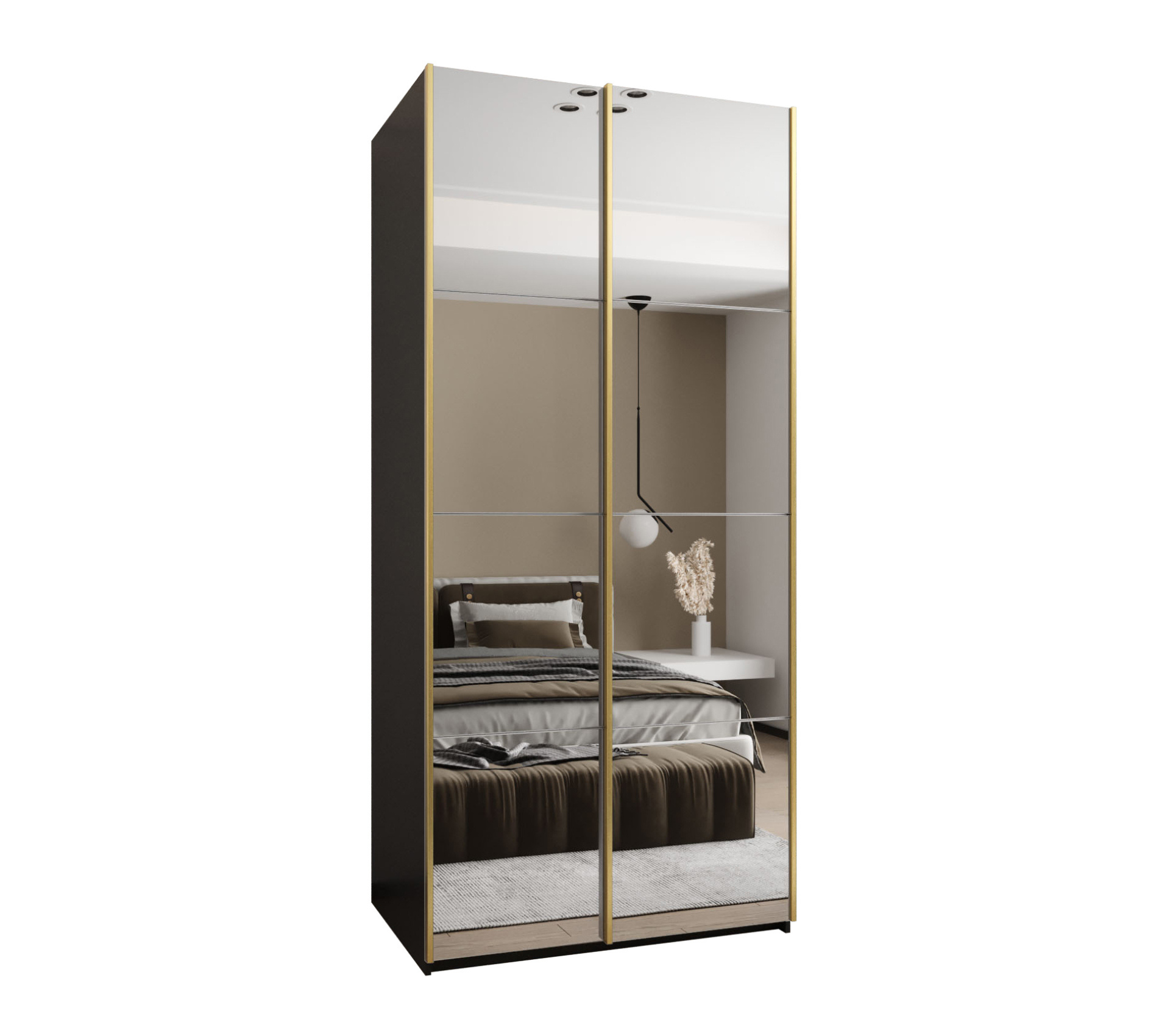 Szafa przesuwna wysoka Lux 2 110 x 64 x 245,5 cm czarny + biały + u. złoty - Abiks Meble